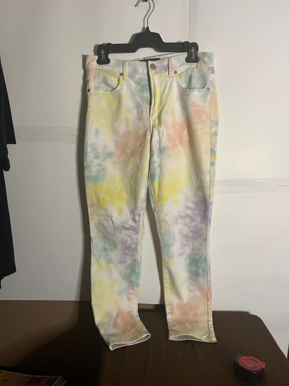 😀High rise Tye dyed skinny jeans colourful stretchy mom jeans